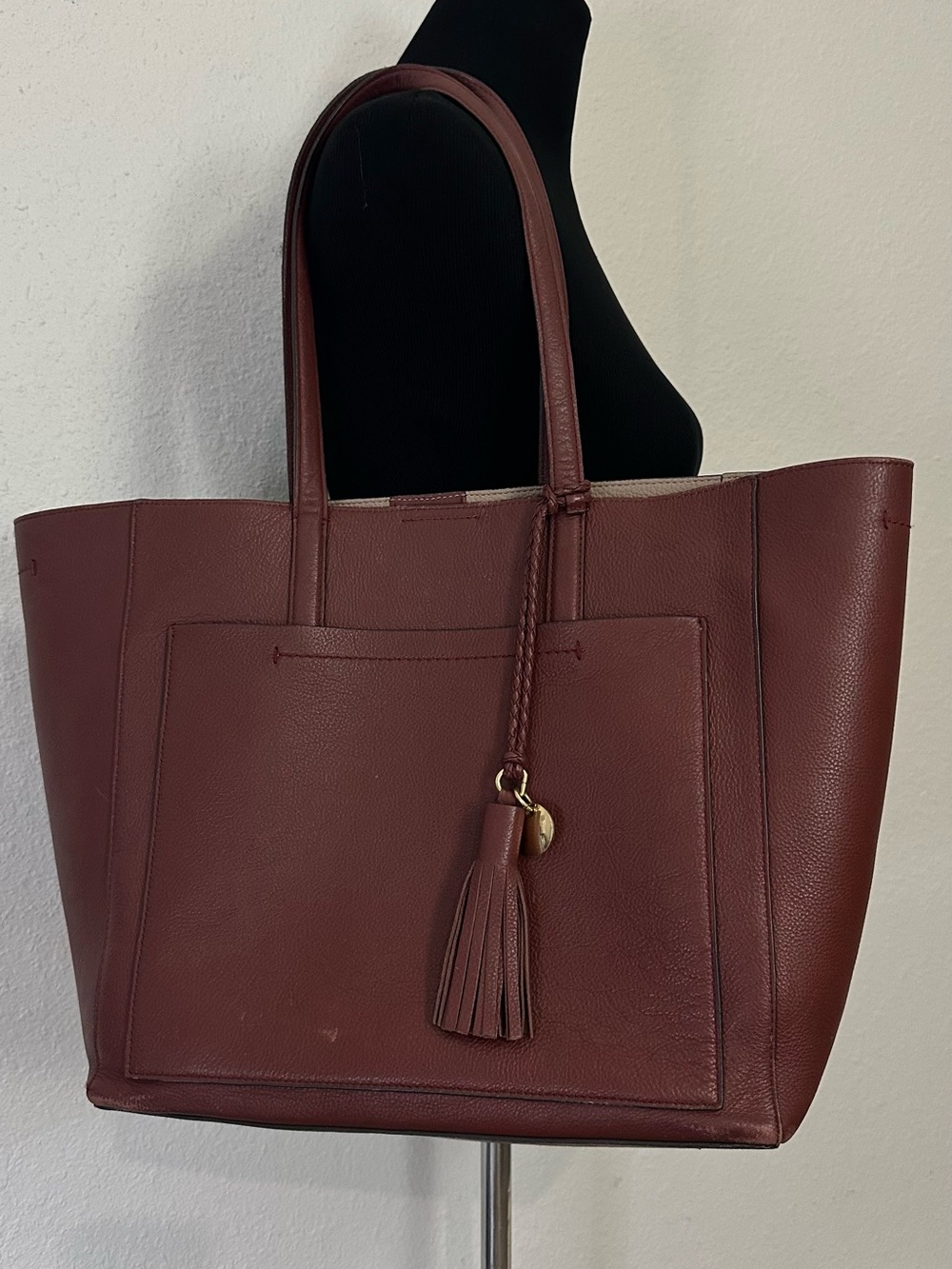 Cole Haan Rust Brown Leather Tote with Tassel - Picture 11 of 12